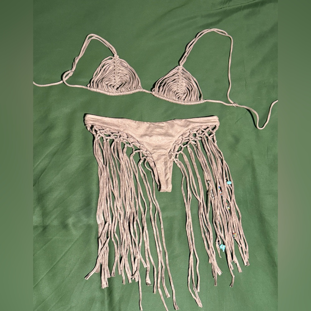 Fringe Suede Tan Bikini Set